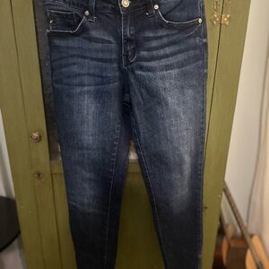 KanCan Blue Skinny Jeans with Dark Wash and Subtle Fading